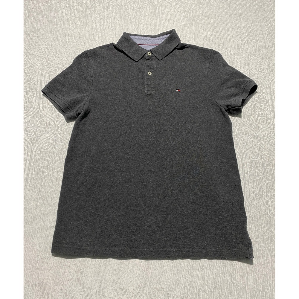 Tommy Hilfiger Mens Medium Charcoal Gray Short Sleeve Pique Cotton Polo‎ Shirt